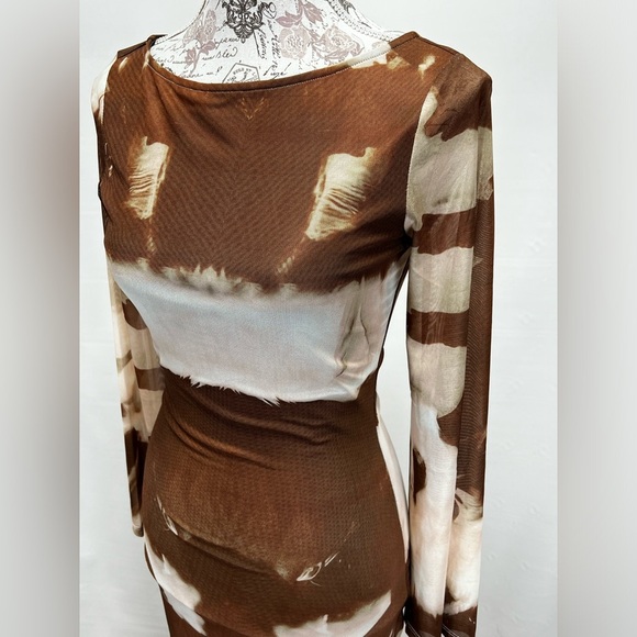 LE LIS Brown and cream mesh abstract print maxi‎ dress size XS - Picture 5 of 16